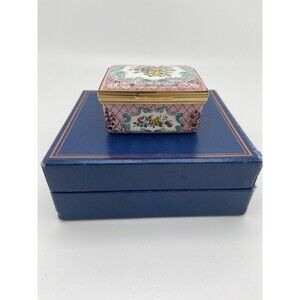 Pretty Pink Floral Trinket Box by Halcyon Days, Bilston & Battersea Enamels- New